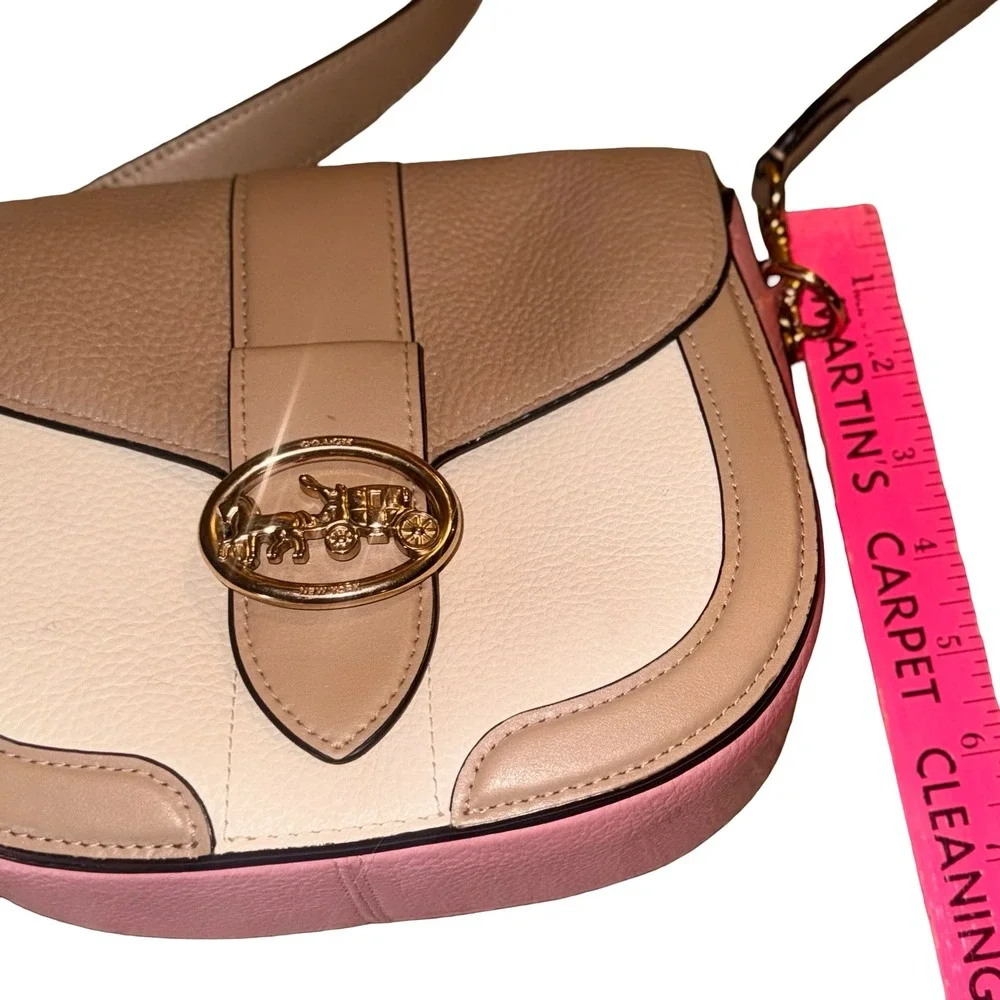 Coach Georgie Saddle Bag Colorblock Leather Crossbody Taupe Pink Cream C3593